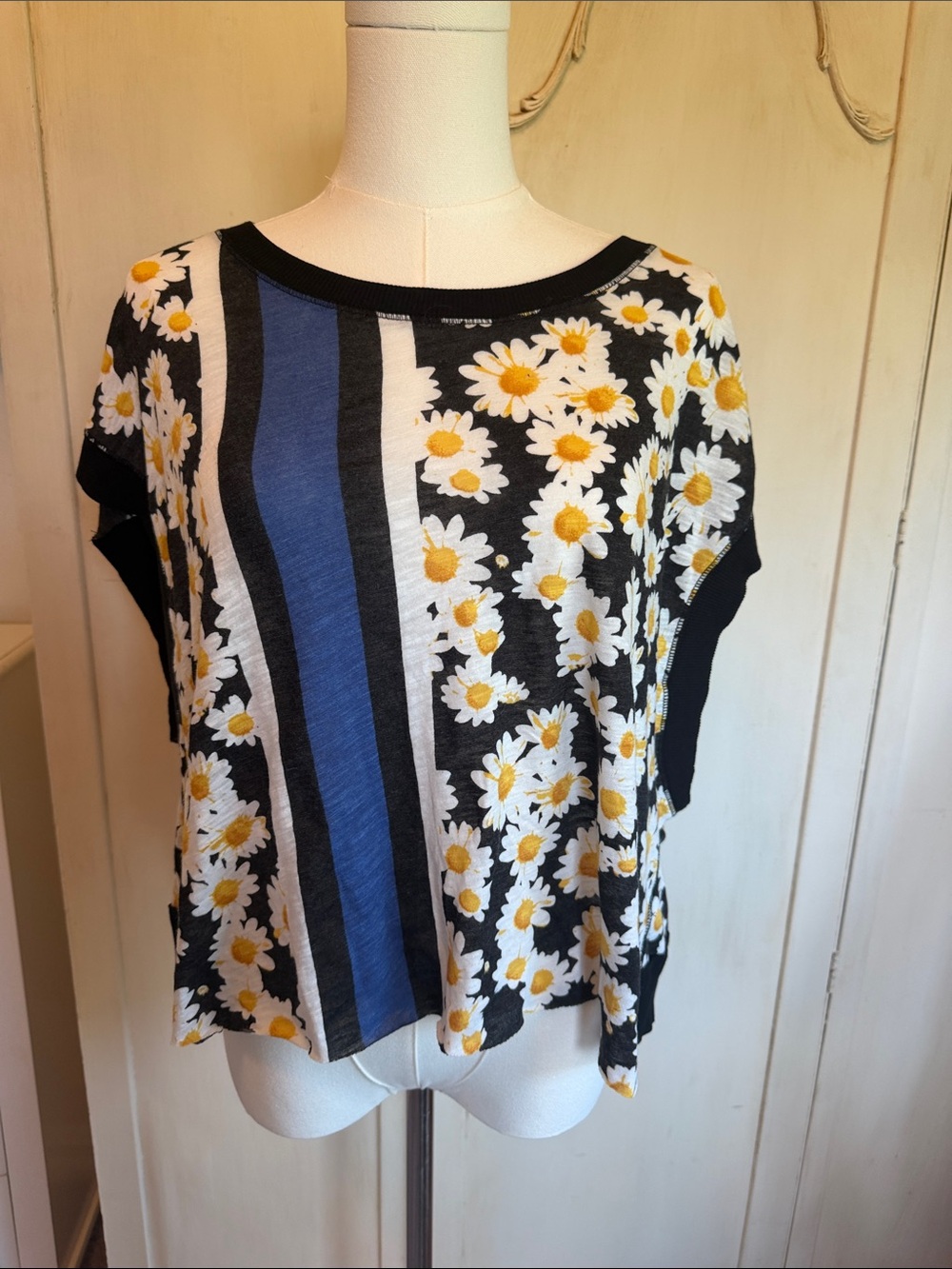 Free People Daisy Stripe Boxy Tunic - Black, White & Blue